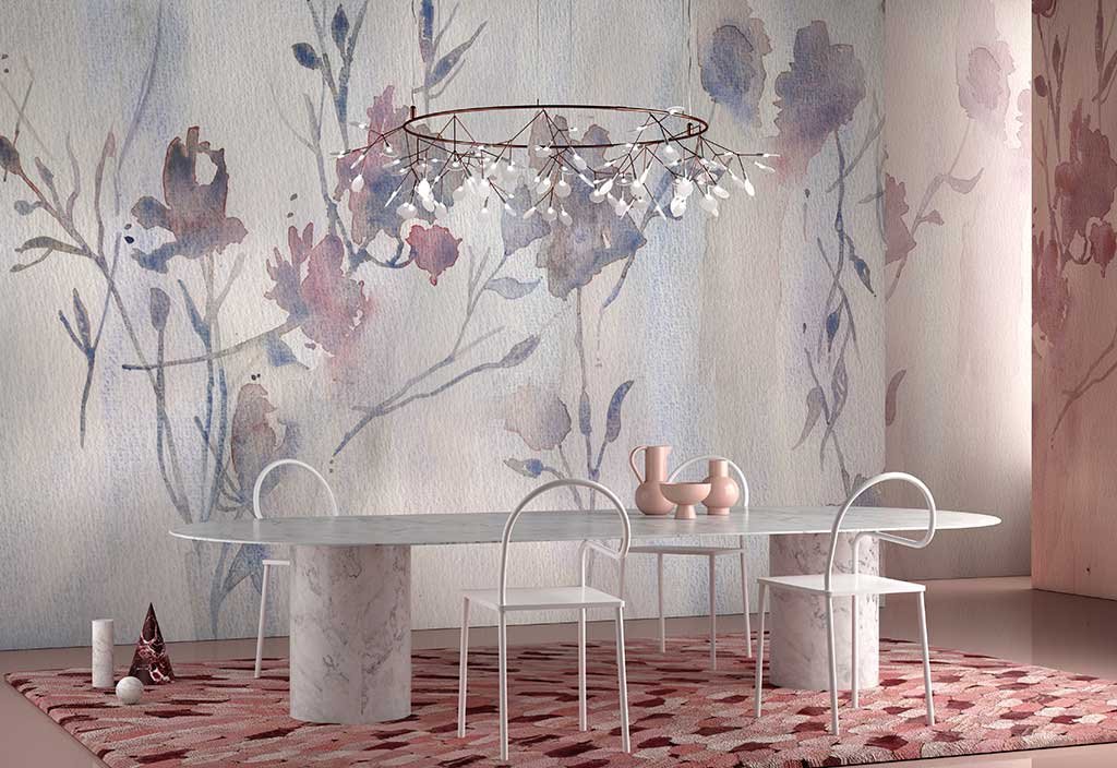 carta parati fiori sala pranzo