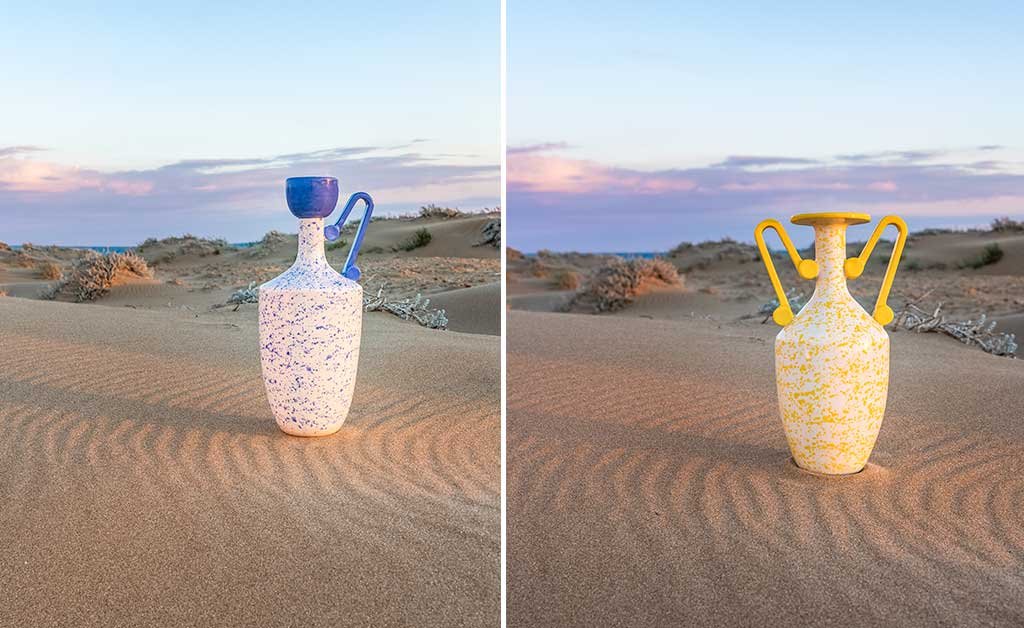 vasi manici giallo e blu