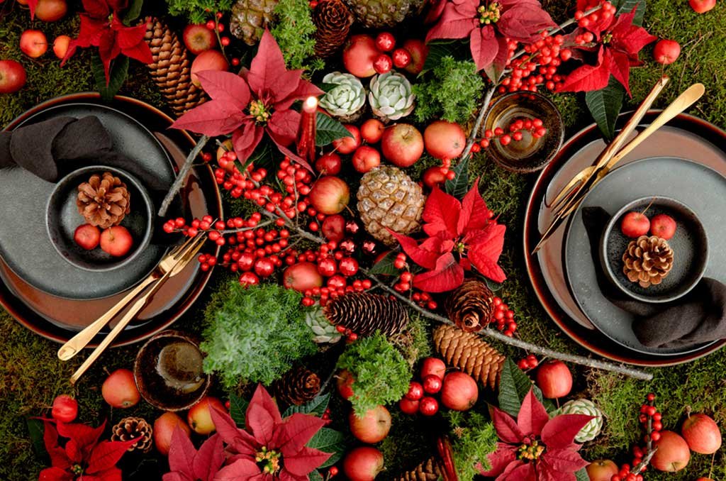 muschio pigne stella natale tavola