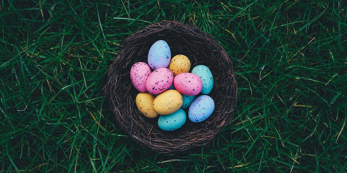 uova pasqua colorate cestino su erba