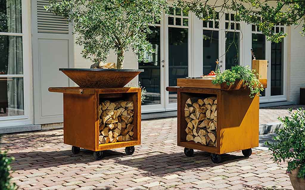 carrello corten piano lavoro legna aperto