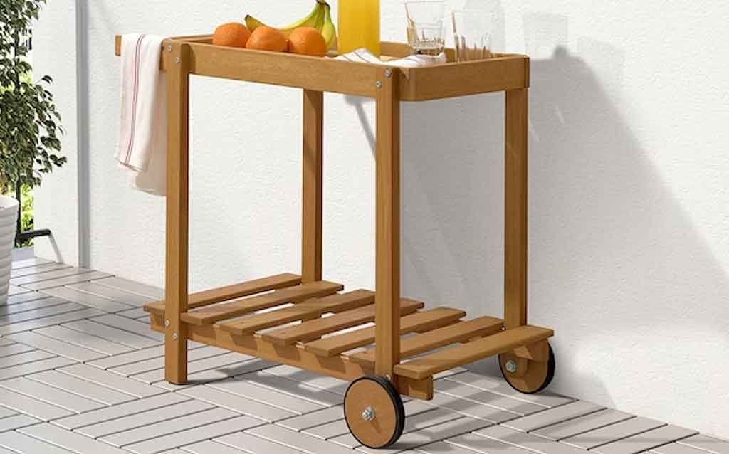 carrello due ruote portavivande legno