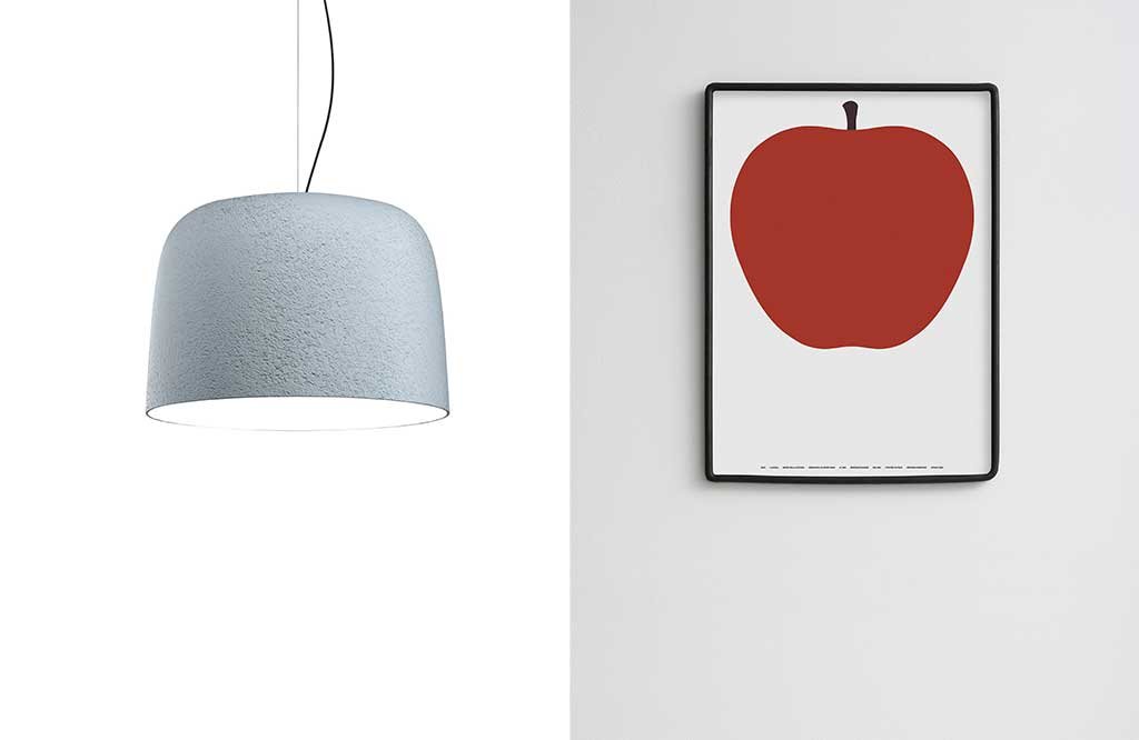 lampada sospesa e stampa disegno mela rossa