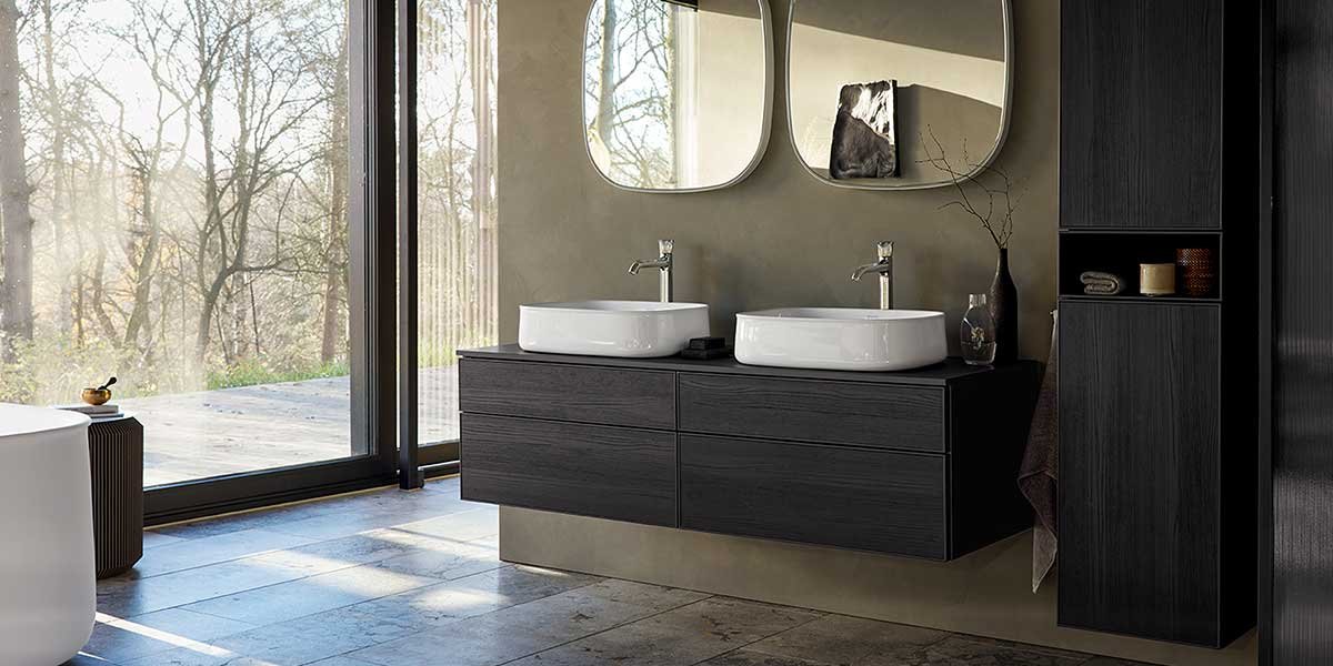 arredo bagno stile giapponese legno scuro