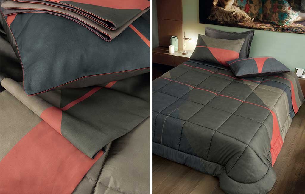 completo letto raso cotone grigio antracite rosso salmone