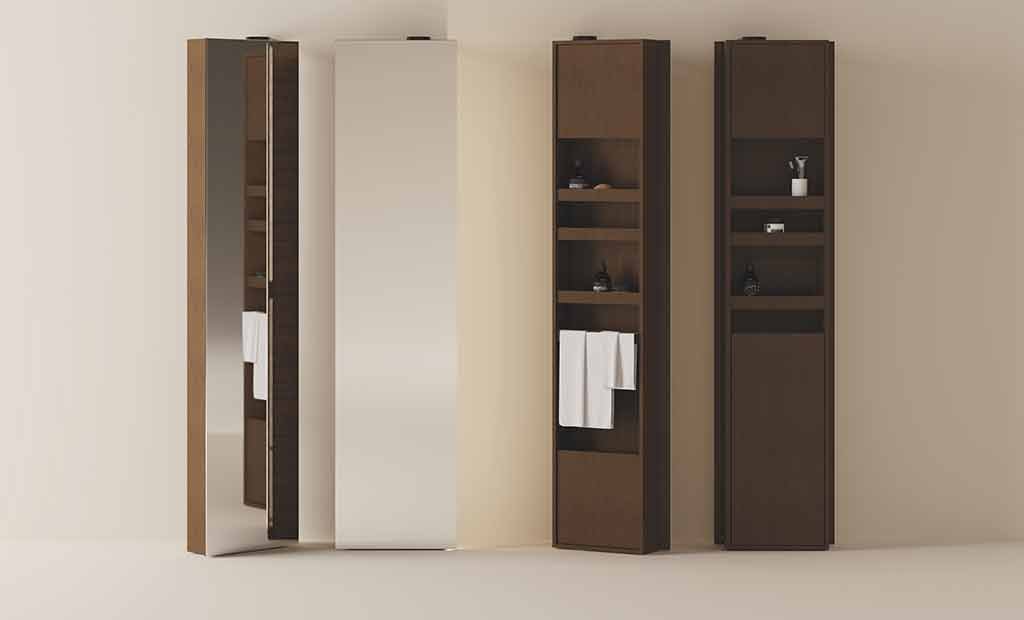 contenitore colonna bagno in legno con specchio e portasalviette
