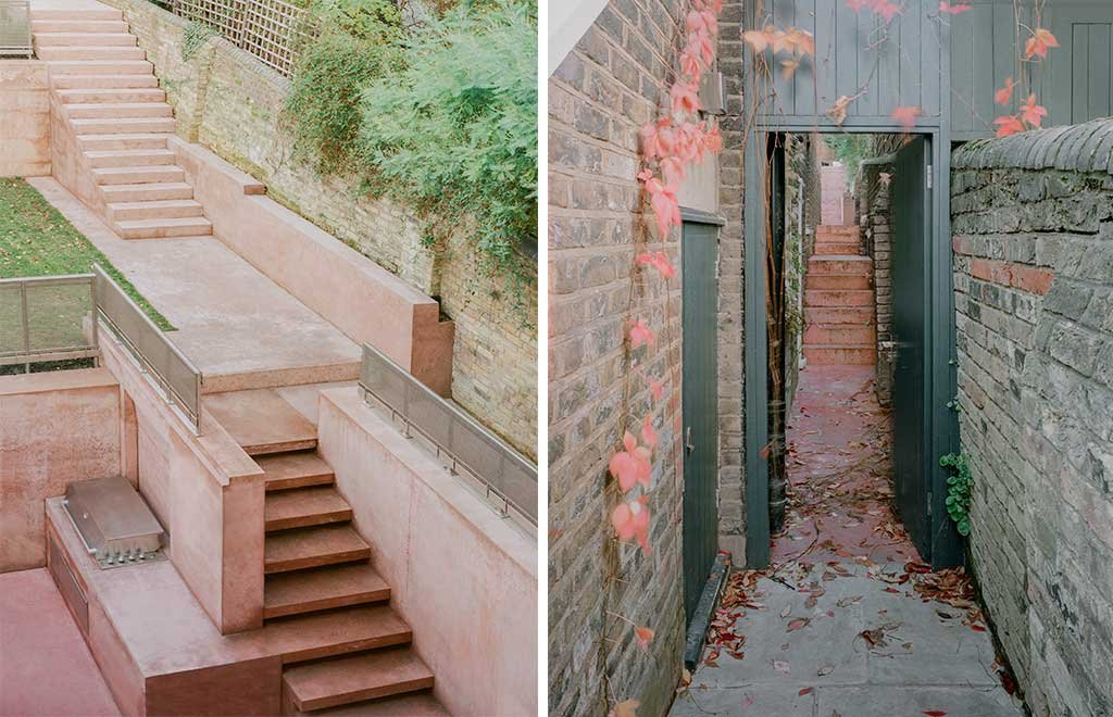 terraced garden and entrance stairs