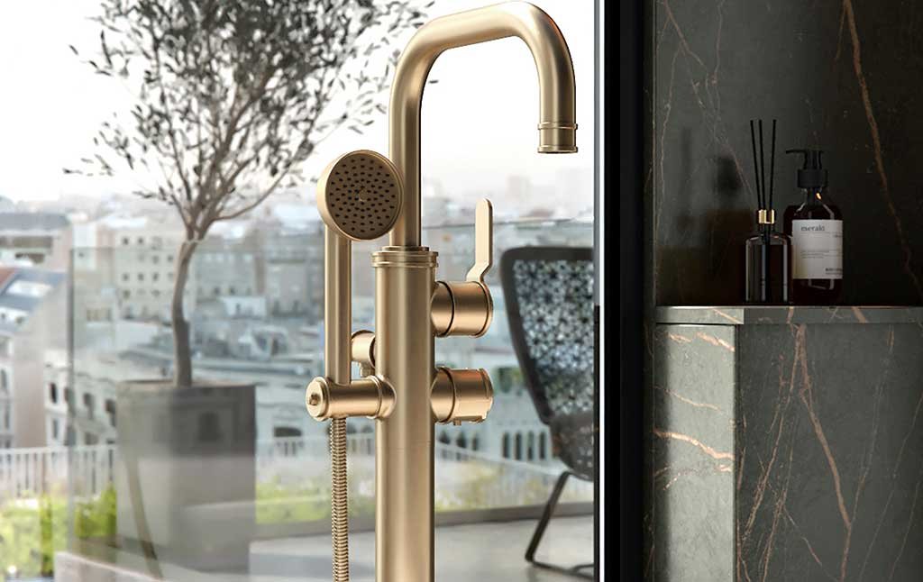 miscelatore per vasca freestanding con doccetta finitura ottone