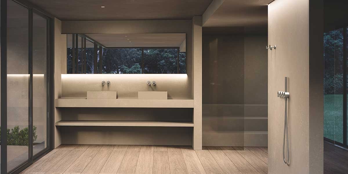 bagno moderno miscelatori a parete lavabi e doccia acciaio satinato