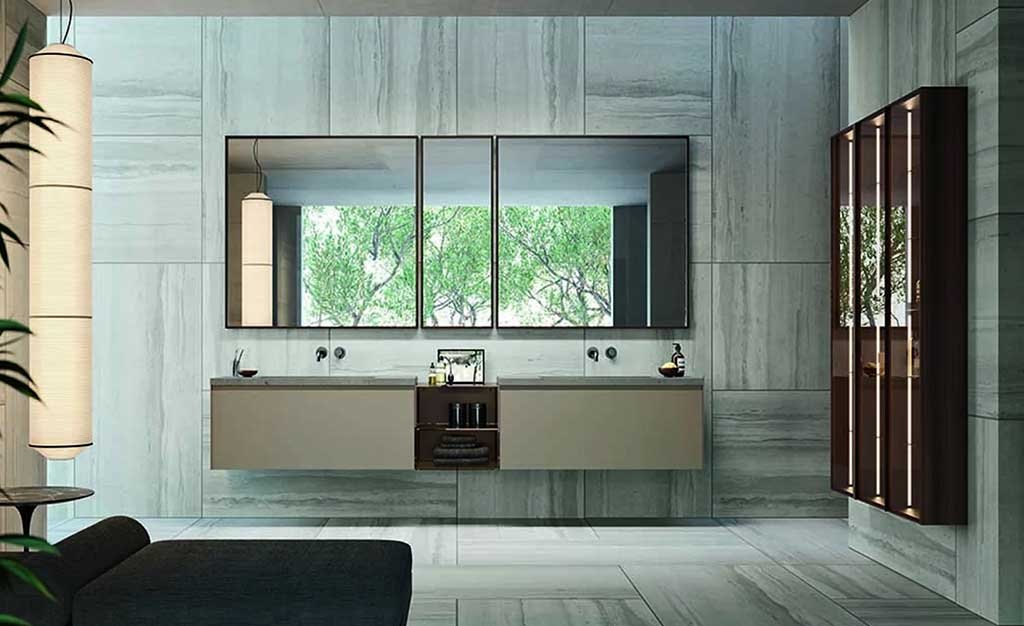 arredo bagno doppio lavabo specchi mobile sospeso
