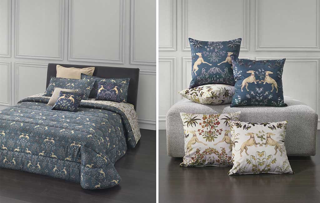 trapunta copripiumino cuscini letto percalle cotone colore blu e bianco