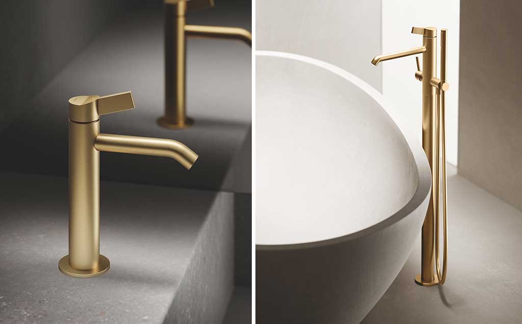 rubinetti da lavabo e da vasca centro stanza finiture in oro