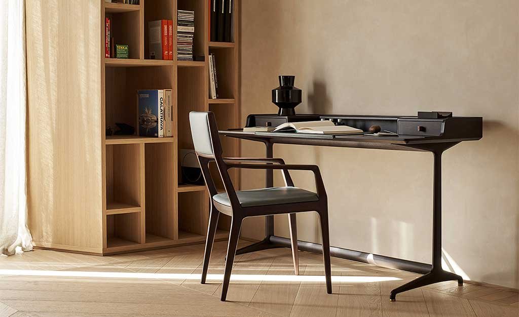 60s style dark solid wood desk