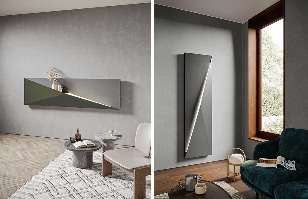 termoarredo a parete design con vano portaoggetti e lampada led integrata