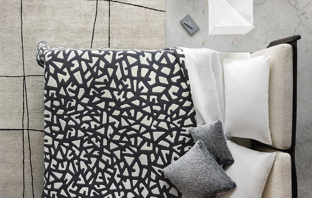 thermocoperta lana pura motivo bianco e nero matrimoniale