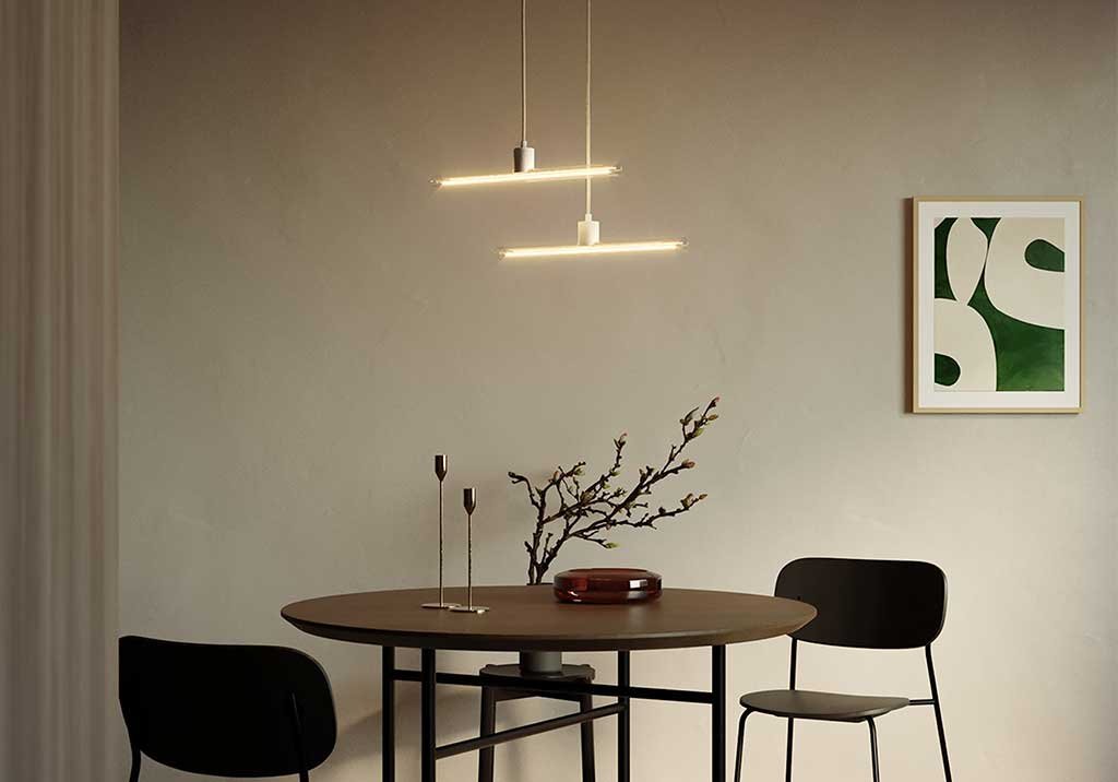 lampade sospese filo tessile e portalampada termoplastica