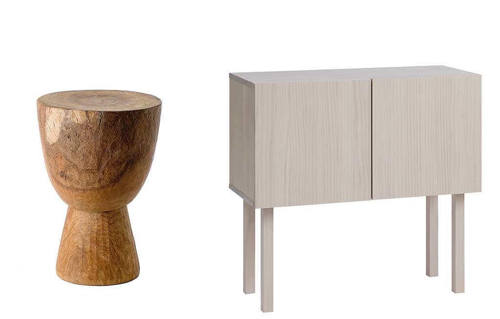 wooden stool and sideboard