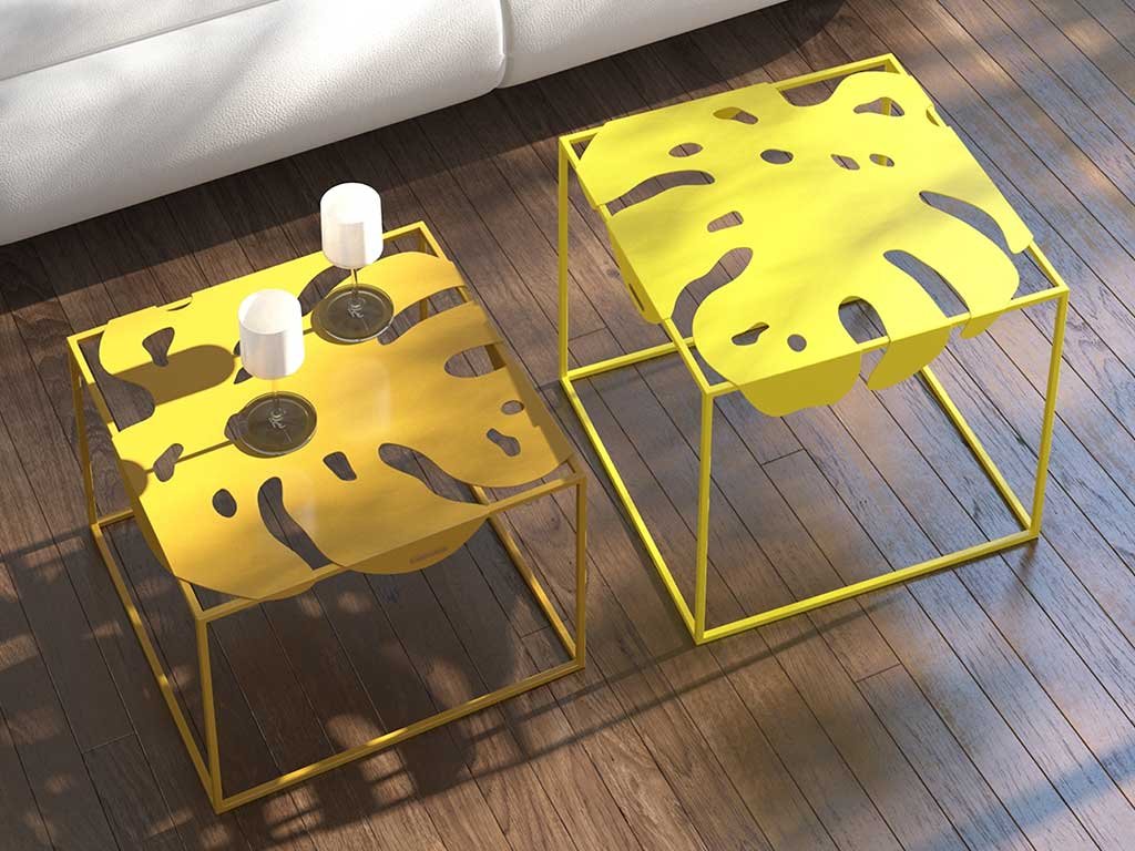 tavolino quadrato acciaio basso giallo