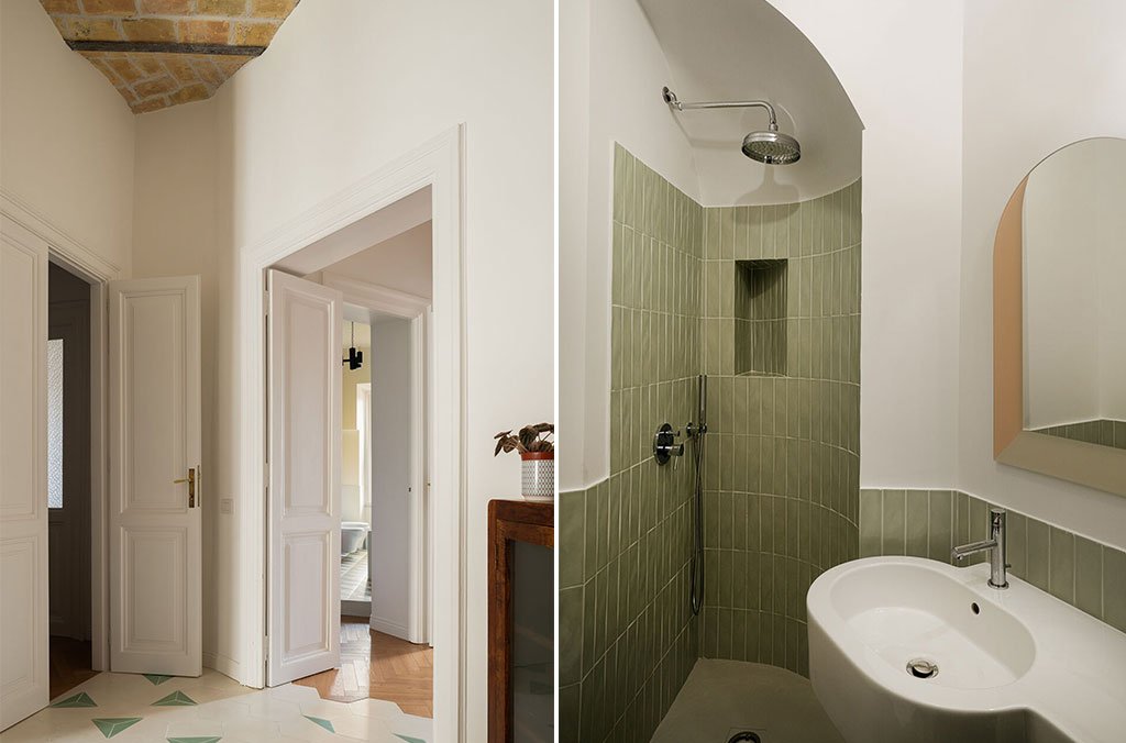 house corridor and green guest bathroom