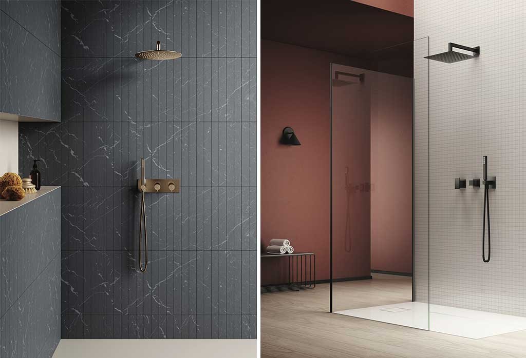 sistemi doccia da interno finitura bronzo e nero soffioni tondo e quadrato