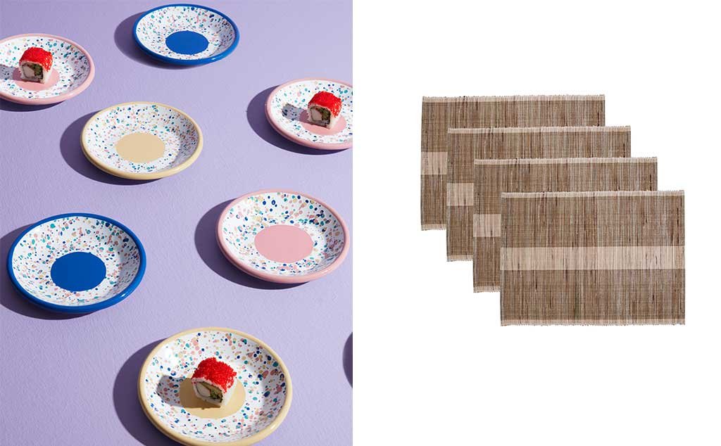 piatti colorati e tovagliette fibre naturali
