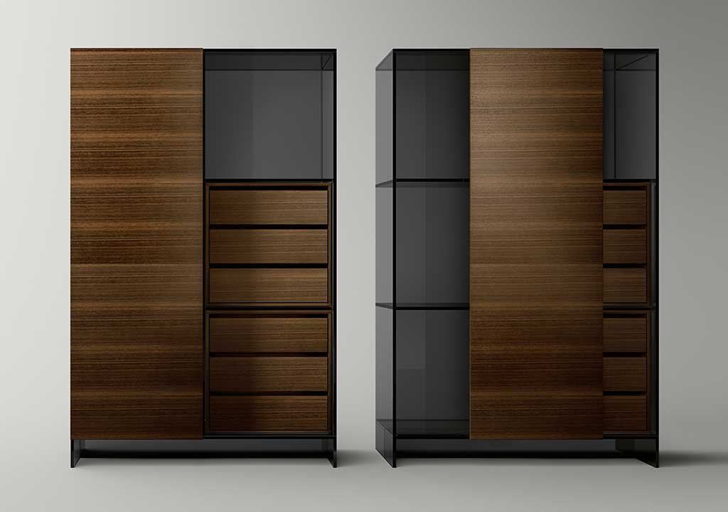 madia contenitore legno e vetro fume
