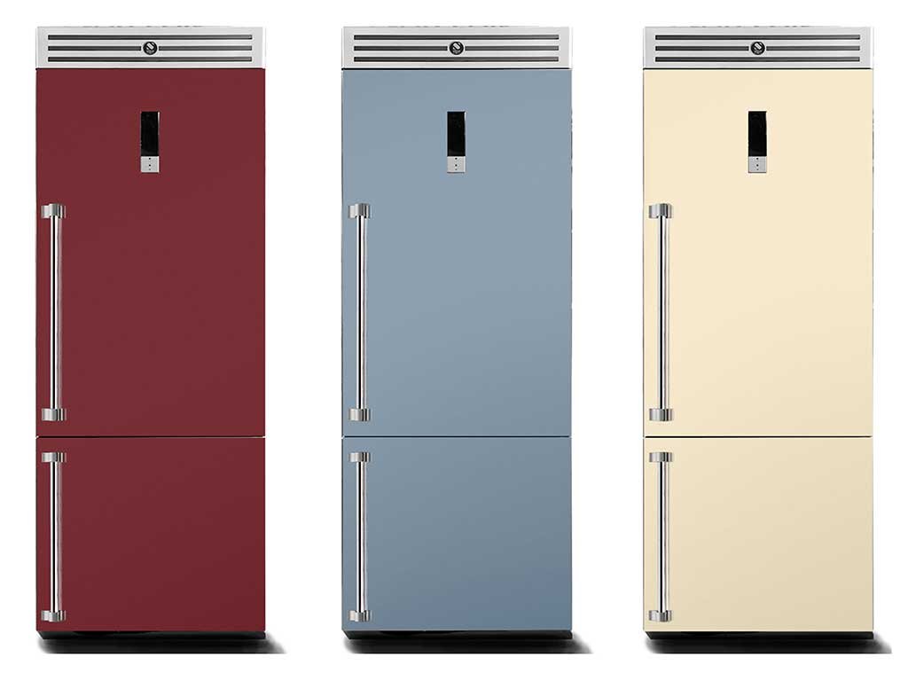 frigoriferi colore bordeaux azzurro e crema