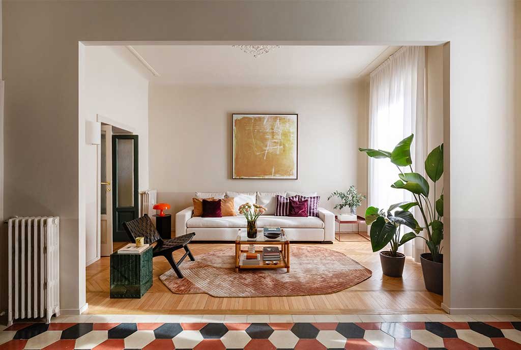 herringbone parquet living room