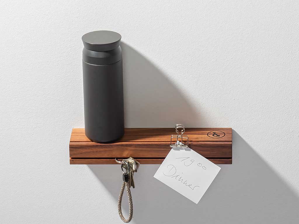 wooden shelf for objects and keys