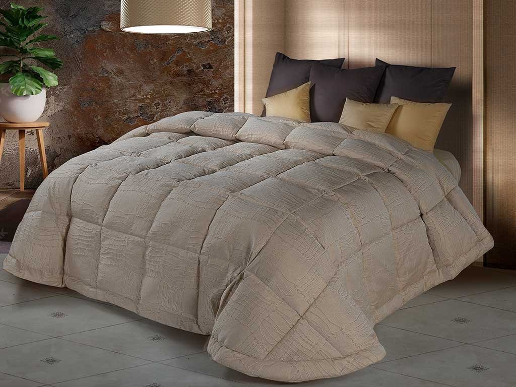 double quilt in dove gray and relief decorations