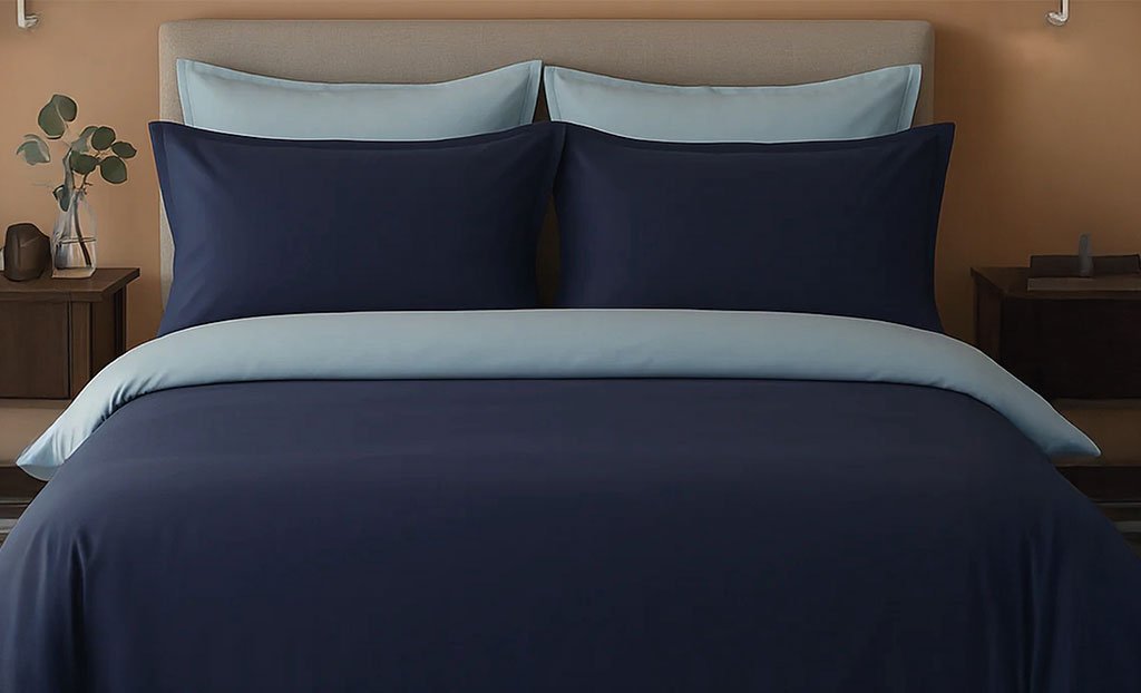 completo-matrimoniale-raso di-cotone colore azzurro due tonalità