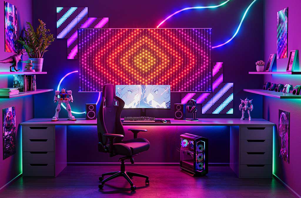 decorazioni led pannelli e tenda per stanza gaming