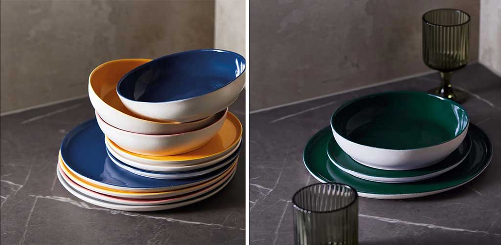servizio piatti gres porcellanato finitura bicolor