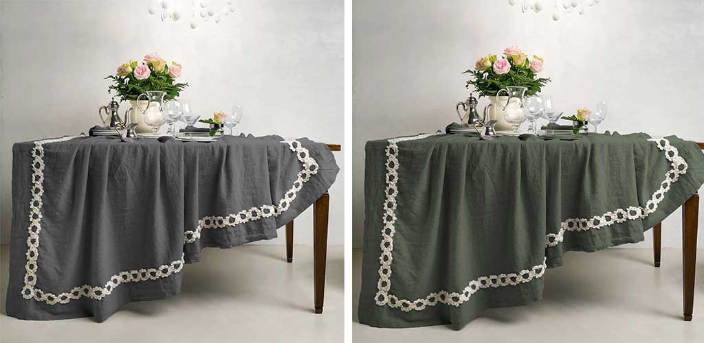 tovaglia puro lino stonewashed con balza ricamata floreale