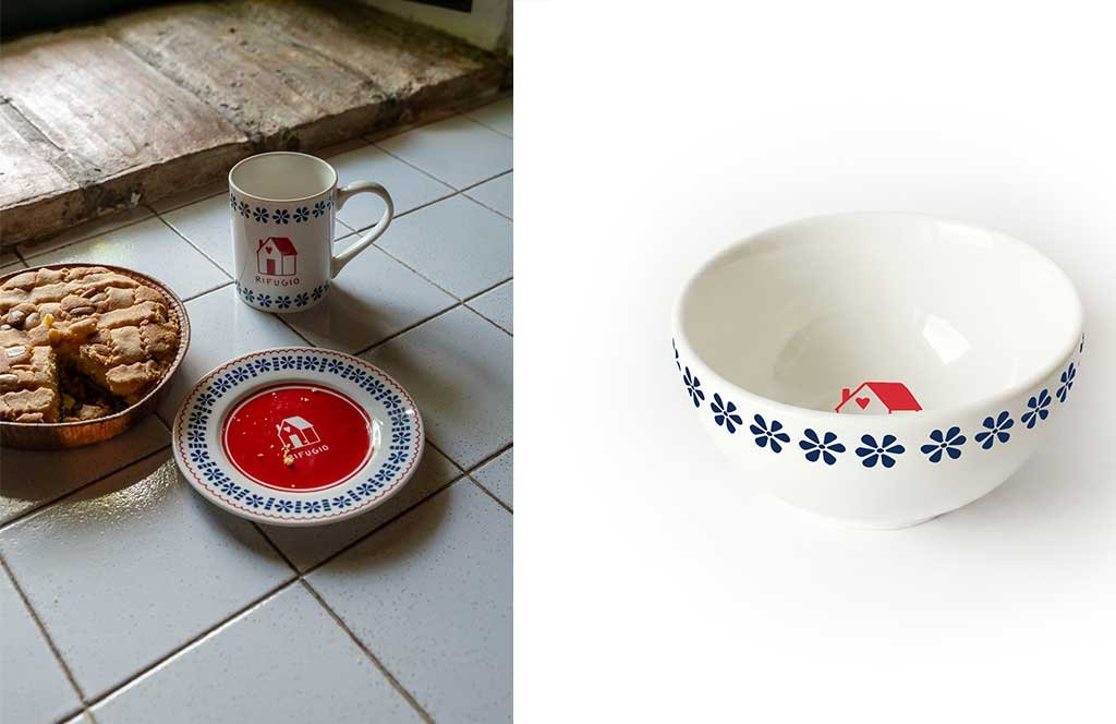 mug piatto e ciotola ceramica decorata scritta rifugio