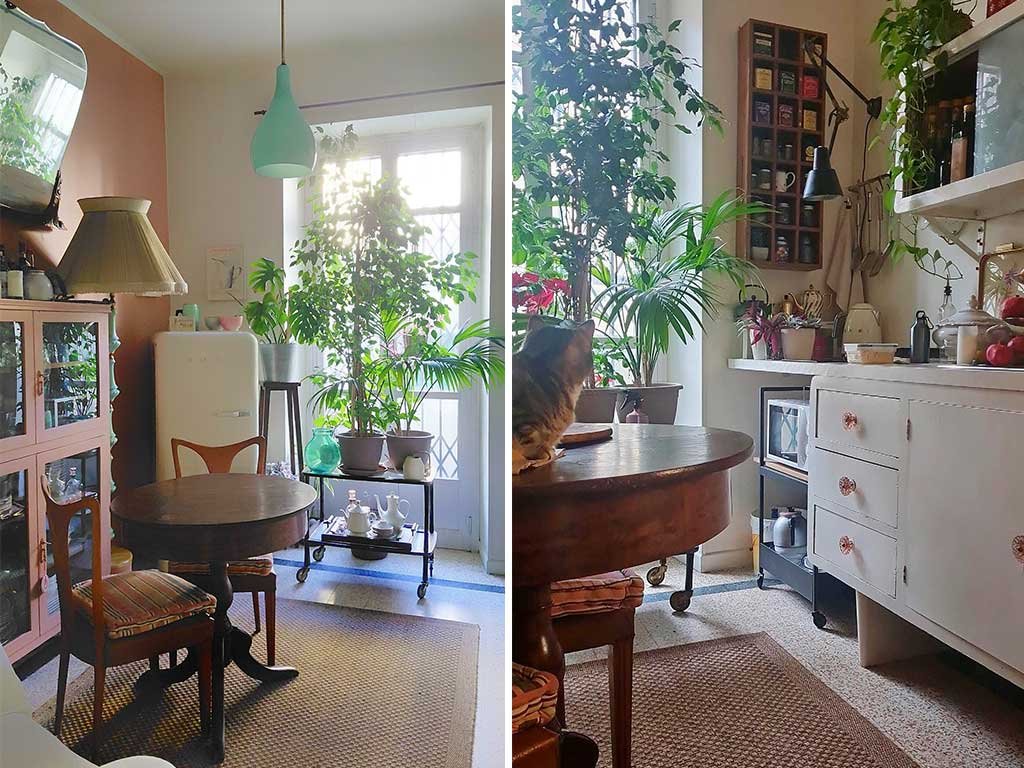 cucina con arredi mixati stile retro anni 50 60