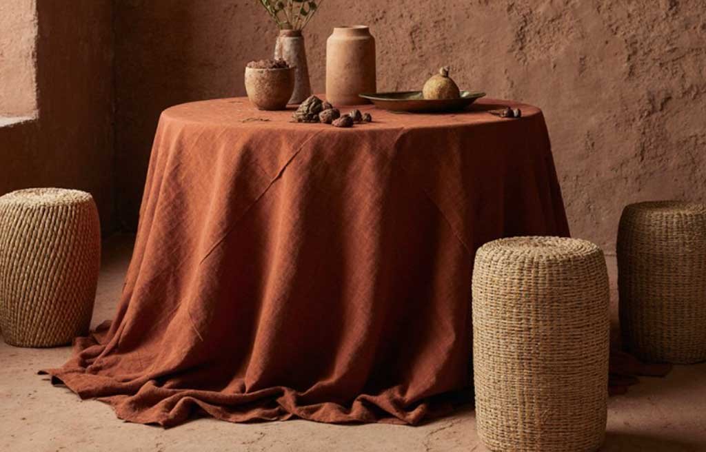 Tovaglia terracotta in lino per tavola autunnale