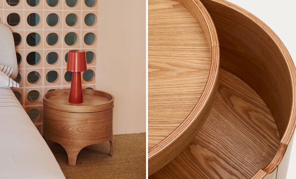 comodino rotondo legno