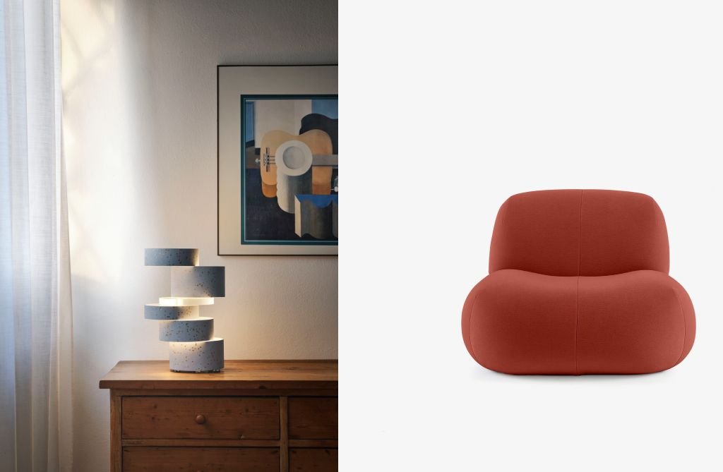 lampada da tavolo e poltrona morbida